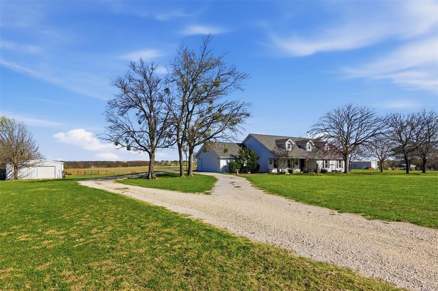 Beautifully maintained 4-bedroom, 2.5-bath home on 8 acres in a prime location with easy access to Hwy 380 for commuting to Denton or Decatur. This immaculately kept home features an open floor plan with two large living areas, perfect for entertaining or everyday living. Enjoy the outdoors from the huge screened-in sunroom overlooking scenic acreage and a peaceful pond. The property includes 8 acres, with approximately 6 acres currently ag-exempt, offering both beauty and potential tax benefits. Additional highlights include a 30x40 shop and barn, swimming pool, and breathtaking countryside views. Located within the highly rated Krum ISD, this property offers the perfect blend of country living and convenient access to nearby amenities.