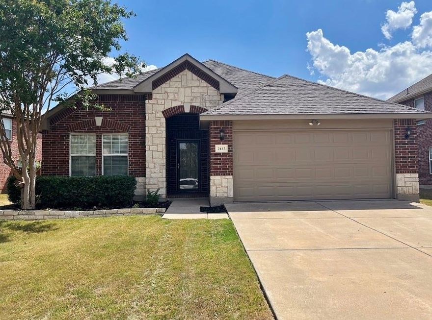 Great 3-2-2 in Northwest ISD! Open floorplan with beautiful vinyl plank flooring and neutral colors throughout the home. The eat-in kitchen includes a built-in microwave, dishwasher, disposal, stove and breakfast bar. The primary suite offers dual sinks and a walk-in closet. Split bedroom design and full size utility area. Large backyard with open patio for outdoor entertaining and relaxing. Community park and playground. Easy access to 35W and multiple dining and shopping options. Come by and see this lovely home today!