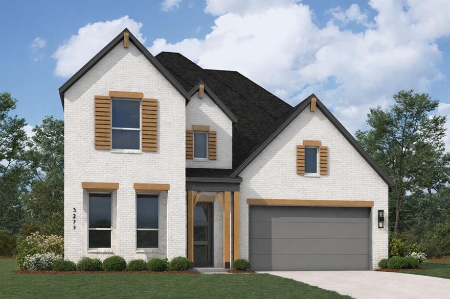 Step into this stunning two-story home, where timeless design meets modern luxury. Featuring a striking white brick exterior, this residence offers exceptional curb appeal and a thoughtfully designed open floorplan perfect for both everyday living and entertaining. Inside, soaring vaulted ceilings create a bright and airy atmosphere, anchored by a beautiful fireplace in the family room. The upgraded luxury kitchen is a true centerpiece, complete with a classic island, elegant hutch area, and premium finishes that blend style and functionality. The spacious layout includes 4 bedrooms and 4 bathrooms, along with a private study ideal for working from home. Enjoy multiple living and entertainment spaces, including a dedicated entertainment room and a game room, providing flexibility for relaxation and hosting guests. A convenient powder bath adds to the home's thoughtful design. The primary suite offers a serene retreat, highlighted by a spa-inspired bathroom with a separate shower and a freestanding soaking tub. Seamlessly blending indoor and outdoor living, sliding doors open to an extended outdoor living area—perfect for gatherings, dining, or simply unwinding. Stay tuned for more details on the designer-selected finishes that will make this home truly one of a kind.