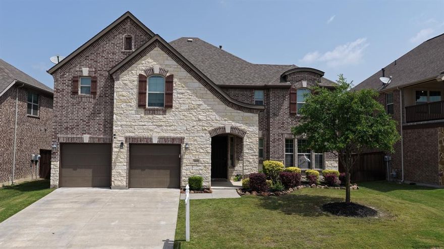 Welcome to this lovely 4-bedroom, 3 full bath, 2 half bath home Located in the highly desirable Trinity Falls community. This 450-acre master-planned neighborhood offers exceptional amenities including two resort-style pools & clubhouses, fitness center, playgrounds, lakes for catch-and-release fishing, trike park, dog park, disc golf course, pickleball courts, & miles of scenic biking & walking trails. Offering generous space and thoughtful design throughout. The dining room features wood-like tile flooring, crown molding, and raised ceilings, plus an additional breakfast area for everyday dining. The kitchen is well equipped with granite countertops, white cabinets, a double-door pantry, stainless steel appliances, a 5-burner gas stove, double ovens, and the refrigerator stays. The living room showcases a gas fireplace with mantle and impressive two-story ceilings that create a bright, open feel. The primary suite includes a ceiling fan, walk-in closet, and French doors leading to the covered backyard patio. The      en-suite bath offers double vanities, a private toilet room, garden tub, and separate shower with seat. Upstairs are three additional bedrooms with carpet and blinds—two with walk-in closets and one with an ensuite bath—along with two full baths and an additional half bath. Additional living spaces include a game room, media room, flex room, and a dedicated office, offering plenty of flexibility for work and entertainment. The backyard features a patio, perfect for relaxing or hosting gatherings. For a private tour or virtual tour text TDT# 60 to 88000