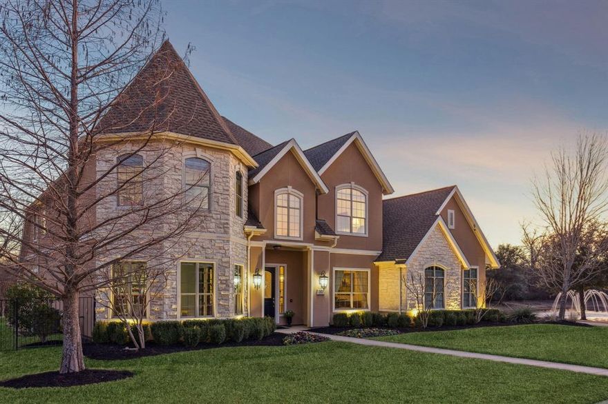 Move in ready upgraded exceptional Southlake home on a serene corner lot of the neighborhood, with tranquil views of the park and a beautiful pond with a fountain. This thoughtfully upgraded home blends refined elegance with everyday comfort, offering 4 large bedrooms, a dedicated study, formal spaces for entertaining, a game room-gym, wine grotto, and a spacious 3-car garage. At the heart of the home is a bright, sophisticated chef’s kitchen, showcasing bright beautiful cabinetry, rare imported Brazilian marble countertops with a large exotic granite prep island for meal prep, an enlarged work sink, touchless faucet, and a massive pantry. Newly installed oven, microwave, and dishwasher. The primary suite is a true private retreat featuring a jetted soaking tub and dual walk-in closets. Outdoors, a beautifully extended patio finished in premium limestone coating sets the stage for gatherings. Enjoy a full outdoor kitchen, premium sound system, and views of the peaceful setting that surrounds the home. Richly appointed with hand-scraped red oak hardwood flooring throughout, upgraded window treatments, upgraded indoor sound, new insulated garage doors, new hot water heaters, and an EcoBee climate system, this home delivers luxury at every turn. A rare offering with unmatched serenity, premium upgrades, and exceptional Southlake living. Open enrollment to Carrol ISD creating a unique opportunity to utilize two school districts if desired. Buyer to verify all measurements, taxes, HOA fees, schools & all other information.