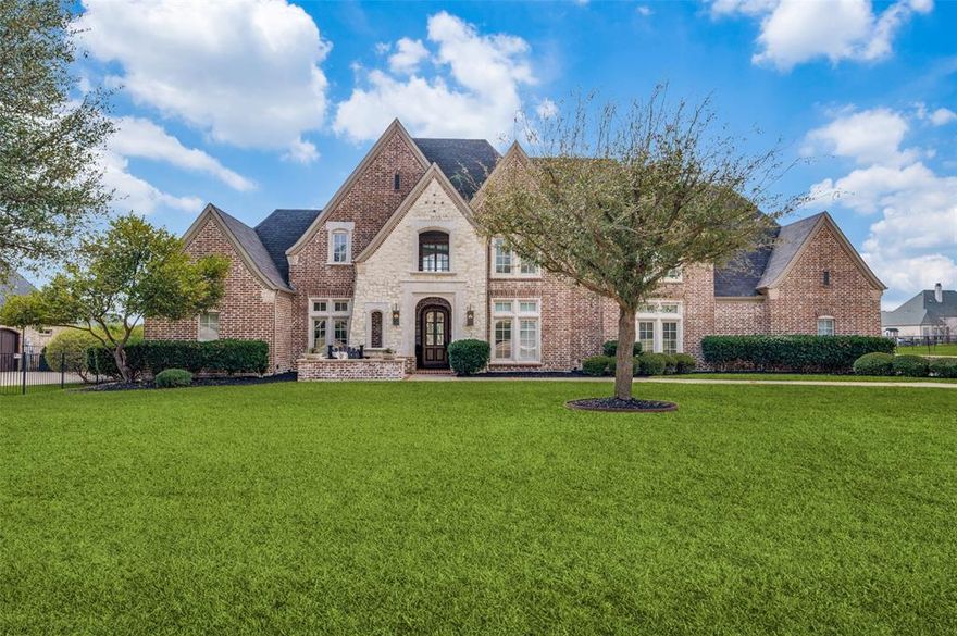 Exquisite custom home, boasting a meticulously updated interior and exterior. Situated in the Whispering Farms neighborhood on a generous 1-acre lot, this residence offers a resort-style experience with a pool, spa, gazebo, and putting green. Ideal for entertaining, the home features a well-appointed layout with the primary bedroom, guest bedroom, and study on the main level, while the upper floor hosts 2 bedrooms, a game room, and a movie theater. Every bedroom comes complete with its own luxurious full bath. Indulge in the craftsmanship of custom millwork, evident in every corner of the home, showcasing a commitment to detail. Gleaming hardwood floors grace the majority of the residence, adding warmth and sophistication. Conveniently located just a stone's throw away from Gentle Creek Golf Club, Prosper Town Lake & park, and The Equestrian Center at Whispering Farms. Enjoy the charm of the neighborhood with walking trails, horse paths and much more!