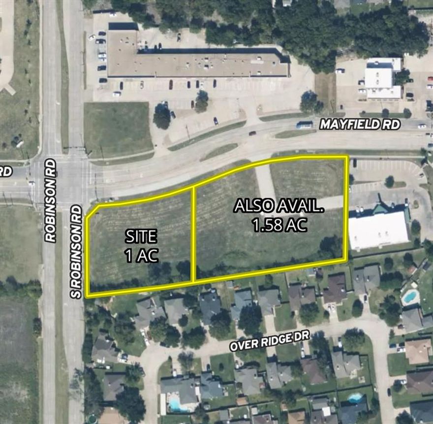 2.58 acre hard corner site at signalized intersection. Full median break on Mayfield. Utilities in place, zoned PD (general retail). IKEA is very close by, BJS Wholesale is underconstruction directly across Robinson.  Will divide, contact broker for pricing. All info thought to be correct but not guaranteed, buyer to verify.