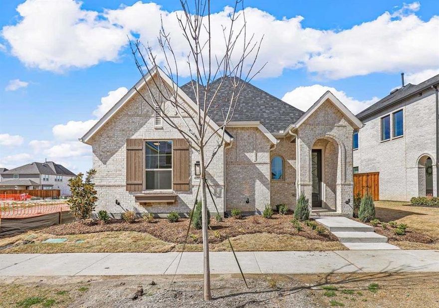 MLS# 20568643 - Built by Highland Homes - Ready Now! ~ READY NOW! One story home featuring 3 beds, 2 full bath, formal dining room with window seat, free standing tub in primary bath, extended patio, and 2 car garage. Tasteful upgrades through out including quartz countertops, large kitchen island, a upgraded front door, wood flooring through main areas of house. Backyard area is low maintenance. HOA maintains front yard. COMMUNITY IS LOCATED NEAR DALLAS NORTH TOLLWAY. BRAND NEW ON-SITE ELEMENTARY SCHOOL READY FOR FALL 2024!!