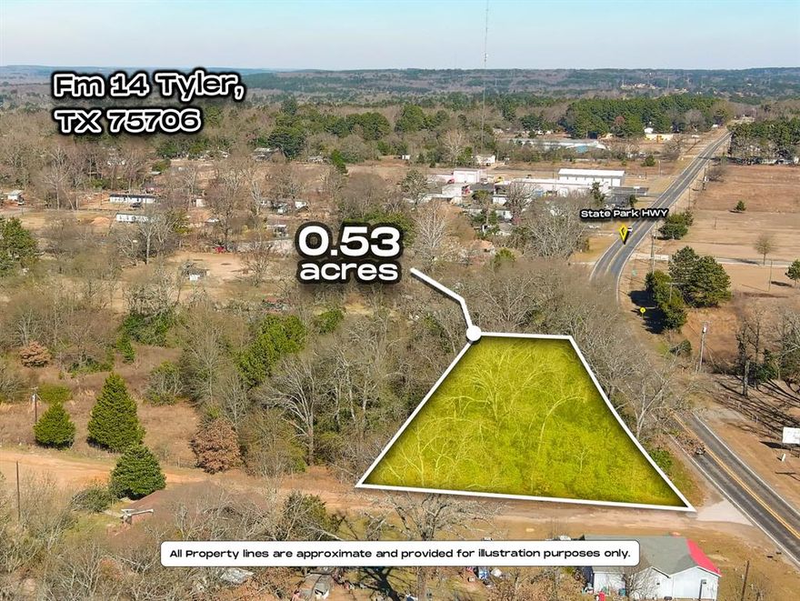 This 0.53-acre property is located on FM 14 in Tyler, TX, offering a convenient blend of accessibility and flexibility. Positioned in Smith County, the lot provides road frontage on FM 14 with power poles already along the street, making future development easier. A water well can be installed, and a septic system will be required if building a residence. Propane would be used for gas, and solid waste service is handled through private hauling.

Whether you’re looking to build, invest, or secure land in a growing area near Tyler, this tract offers a practical size with essential utilities nearby and excellent visibility from FM 14. A solid opportunity with room to bring your plans to life.