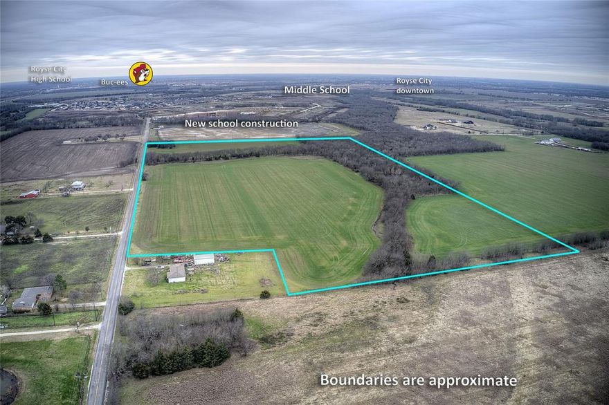 Royse City acreage! Approx 42.77 acres, ideal for development, investment, farming, or a home site. Improved pastureland with Ag exemption and a small pond. Minutes from I30, Buc-ees, Walmart, downtown Royse City, and new housing developments. Over 2700 feet of road frontage, perfect for future housing or as a farm and ranch. Level land not in a flood plain. Includes Parcels #1285424, #1303191, and #2751005. New survey required.