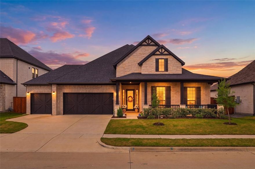If you are relocating to Rockwall County and are looking for an amenity-rich community located within the highly acclaimed Rockwall ISD, while still enjoying a peaceful setting away from the hustle and bustle, then this beauty in the sought-after Sonoma Verde community is THE ONE for you!  Welcome to 1721 Salvatore Lane, where thoughtful design, quality craftsmanship, and true pride of ownership come together beautifully. This gently lived-in, single-owner CastleRock home showcases exceptional curb appeal, featuring a manicured lawn, striking stone elevation, and an oversized covered front porch with classic railing.The perfect setting for morning coffee or evening relaxation. Inside, light blonde hardwood floors and crisp white walls set a bright, modern tone. The thoughtfully designed floor plan spanning just under 2,800 square feet offers 3 bedrooms, 2.5 baths, and a versatile flex space perfect for a home office, playroom, or additional living area. You’ll immediately feel the charm and warmth this home offers from the designer tile flooring in the secondary bathroom to the upgraded black-trimmed windows and tall doors that enhance the ceiling height and create an elevated, sophisticated feel. The heart of the home shines with upgraded lighting and a designer kitchen featuring a contrasting island, rich dark cabinetry, and elegant glass-front upper accents. The oversized kitchen island features a farm sink, and provides both style and functionality, seamlessly connecting the space. The living room is anchored by a striking fireplace with a beautifully crafted wood façade, serving as a warm and sophisticated focal point. Enjoy the spacious primary bedroom, that offers a true retreat complete with space for a sitting area and large windows that invite in natural light. Beautifully built, meticulously maintained, and perfectly positioned in an amenity-rich community. This is one you don’t want to miss.
