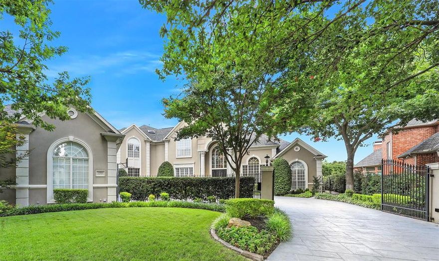 Beautiful, gated estate in the prestigious, West Plano neighborhood of White Rock Creek Estates! Gorgeous drive up to this custom beauty!  Inside is open and light with oversized windows overlooking the spectacular view of the lake, park and trails! Vaulted ceilings and architectural details like no other!  Elegant formals, private study and rich wood floors throughout!  The updated gourmet kitchen has quartz counters, gas cooktop, oversized island, custom cabinets and sub zero fridge! It is open to the spacious and charming family room with built in bar, wood detailing and shutters throughout!  The luxurious primary suite has a fireplace, sitting area, and beautiful view of lake, pool and trees.  Updated spa-like bath with latest finishes and colors! Secondary bedroom down with bath!  Upstairs offers 3 bedrooms, baths and large game room!  Balcony overlooking pool and yard!  Upstairs and downstairs laundry for ease of living. Oversized yard with sparkling pool, spa and view!  Whole house generator, 4 car garage and stamped concrete drive!  Top rated schools and convenient location near shopping and tollway!