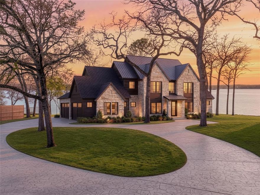 Set high above the shoreline on a commanding bluff, this rare 1.412-acre lakefront homesite presents a front-row seat to 180-degree, southwest-facing panoramas of Lake Grapevine—where golden-hour light and sunset skies become part of daily life. Positioned across two lots and tucked at the end of a quiet street, the setting offers an exceptional sense of privacy with a view that feels endless. For buyers who want a streamlined path to a truly custom estate, the seller has partnered with Partners in Building and a stunning concept design is available: two stories plus a walkout basement, artfully planned to celebrate the lake from nearly every level and to maximize the dramatic sunset exposure. The plans can be personalized to your lifestyle, allowing you to tailor finishes, layout, and function while preserving the showstopping orientation to the water.
Land is offered at $2.5M, with the concept build estimate at $2M (subject to change). Land sale and build agreement are separate, and the land must close prior to construction. Existing structures will be removed per the builder arrangement—clearing the way for a new vision to rise above the lake.