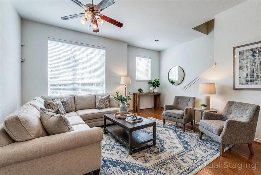 Located in the heart of Oak Lawn, this light-filled, multi-level residence offers an ideal blend of low-maintenance living, modern updates, and a walkable neighborhood. Designed with an open floor plan and abundant natural light, the home features clean architectural lines, neutral finishes, and a functional layout that provides both connection and separation of space.
The eat-in kitchen is thoughtfully designed with granite countertops, a gas range, and a large island that flows seamlessly into the living and dining areas, creating a central gathering space. Built-in shelving in the dining area adds both character and additional storage. The primary suite offers a private retreat with an ensuite bath featuring dual sinks, a soaking tub, separate shower, and a spacious walk-in closet. A secondary bedroom on the first floor provides flexibility for guests, a home office, or additional living space.
Storage is a standout feature, with generous closet space throughout and a dedicated utility room on the third level with built-in cabinetry for added convenience. Recent updates include an HVAC system, hot water heater, and EV charging outlet in the garage, enhancing efficiency and functionality.
Residents benefit from HOA-covered services including gas, water, sewer, and trash, supporting a lock-and-leave lifestyle. The location offers quick access to popular destinations such as Uptown, West Village, the Dallas Design District, and Downtown Dallas, along with nearby restaurants, shopping, nightlife, parks, and major roadways for easy commuting. Refrigerator and washer-dryer to remain.