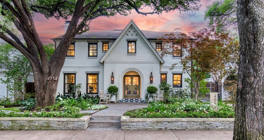 This stylish Bordeaux beauty is nestled in exquisite garden landscaping in the heart of Highland Park.  Remodeled meticulously in 2018 by renowned builder Cathy Koonsman, this home was designed with a range of custom details evoking modern luxury with a nod to the home’s 1938 heritage.  Enter through handcrafted European double doors to an elegant foyer, sophisticated living room, and spacious great room designed for entertaining.  From stunning Michaelangelo quartzite to Italian Carrara stone, this kitchen is a chef’s dream with top-of-the-line Sub-Zero and Wolf appliances.  Upstairs you will find four large bedrooms with ensuite bathrooms, and two flexible living areas ideal for a home office, library, or playroom. The upstairs laundry room charms with its reclaimed New Orleans stained-glass doors.  Be delighted to discover the 535 SF 1BD apartment above the garage providing the perfect longer-term accommodations for visitors and family.  Minutes away from HP Village and Uptown.