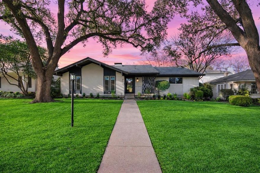 Completely reinvented and thoughtfully updated, this stunning 4-bedroom, 3-bath home blends iconic MCM architecture with refined modern finishes. This White Rock North home has clean lines, open living spaces, and custom lighting create a bright, elevated feel throughout.
Enjoy oak hardwood floors across the home, Porcelanosa tile in designer spaces, and a show-stopping kitchen featuring custom white oak cabinetry and stainless steel appliances. The spacious primary suite offers a spa-inspired en suite bath with dual sinks and bespoke tile work, while a cedar closet adds a rare, luxe touch.
Step outside to a huge backyard with a rolling gate—perfect for entertaining, play, or future expansion. This is a true architectural statement, reimagined for modern living in one of East Dallas’ most sought-after pockets of Lake Highlands.