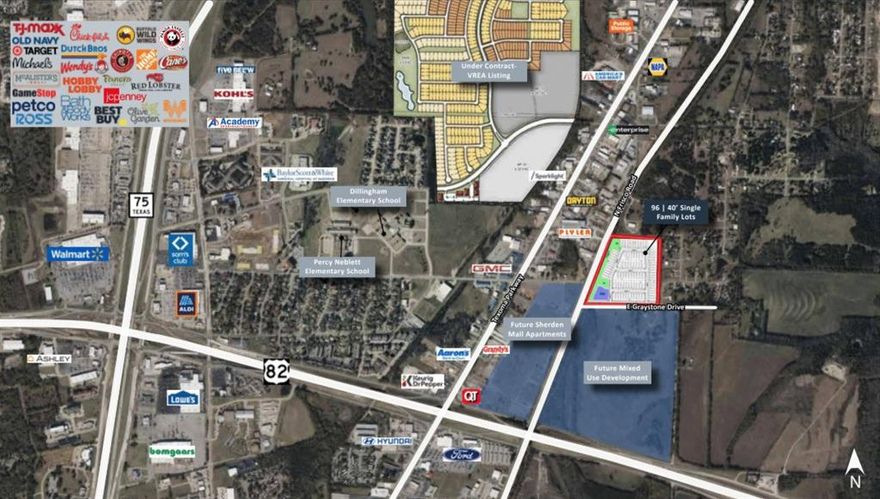 Vanguard Real Estate Advisors (“VREA”) has been exclusively retained by Ownership to present qualified builders and developers with the opportunity to purchase 96 engineered 40-foot paper lots (19.95+- acres) located at 2615 Graystone Drive in Sherman, TX (“the Site”). The Site is centrally located within the Sherman-Denison MSA, less than 1.5 miles east of US Highway 75, less than a 10-minute drive to downtown Sherman, and less than 8 miles north of both the new GlobiTech and Texas Instruments facilities. This represents a great opportunity to acquire a fully engineered single family lot opportunity at an attractive price of only $18,500 per paper lot.