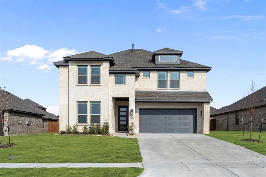 NEW! NEVER LIVED IN. Ready to Move In! Welcome to the Rose II by Bloomfield Homes! This stunning 5 bedroom, 4 bathroom home with a 2-car garage is set on a greenbelt lot, offering peaceful views and added privacy, and the gorgeous façade features a striking combination of brick and stone, complemented by an 8' ornamental front door and a welcoming extended covered patio. Step inside to an open floor plan with vaulted ceilings and abundant natural light, making the space feel bright and airy, while the Gourmet Kitchen is a chef’s dream with quartz countertops, a gas cooktop, and an electric oven, along with plenty of storage and counter space, a large island, and a breakfast nook with direct access to the patio, all flowing seamlessly into the Family Room for an inviting central gathering space. The Primary Suite is tucked privately at the back of the home, offering a peaceful retreat with a beautifully designed bath, while an additional first-floor bedroom with an adjacent full bath sits near the foyer for guests or multigenerational living. Upstairs, 3 secondary bedrooms are arranged around a spacious game room, with a dedicated media room for movie nights, and 2 full baths provide added convenience. Each bedroom is generously sized and well-appointed, ensuring comfort for everyone. Outdoor living is just as impressive, with the extended covered patio offering a great space for dining or relaxing while enjoying the greenbelt views, and this home also includes a tankless water heater, window coverings, and many upgrades throughout that highlight its thoughtful design and high-quality finishes. Call or stop by Bloomfield Homes today to schedule your tour and see this incredible home for yourself!