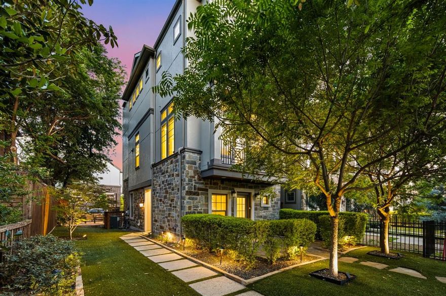 Welcome to 3624 Dorothy Avenue, a beautifully designed David Weekley home built in 2016 and ideally located in the sought-after Oak Park community. This light-filled 3-bedroom, 3 full and 1 half bath residence offers thoughtful design, modern finishes, and exceptional indoor-outdoor living.
The first floor features a private bedroom with an en suite bath—perfect for guests or a dedicated home office. The second level showcases an open-concept living space surrounded by windows, filling the home with natural light and offering serene, tree-lined views. The generous dining area flows seamlessly into a gourmet kitchen complete with stainless steel appliances, a gas cooktop, large island, abundant cabinetry, and a pantry. The adjoining living room is equipped with electric shades and opens to a cozy terrace with an electronic sunshade—ideal for morning coffee or evening relaxation.
The third floor hosts a spacious primary suite with dual closets and a well-appointed en suite bath, along with an additional bedroom featuring its own en suite bath and walk-in closet. At the top, a private rooftop deck offers stunning downtown views and is outfitted with a built-in grill and refrigerator—perfect for entertaining. Set on a desirable corner lot, the home’s outdoor space is a true highlight, featuring a fully turfed yard, mature trees, and a custom-built deck with gas connection—ideal for a fire pit and ambient lighting, creating a perfect setting for relaxing or hosting guests.
Additional features include a 2-car garage and access to community amenities such as a sparkling pool, dog parks, and lawn maintenance, all with a low HOA of $1,275 annually. Ideally located just one block from West Highland Park and minutes from Oak Lawn, the Medical District, Downtown Dallas, and the Dallas North Tollway, this home offers both convenience and an elevated lifestyle.