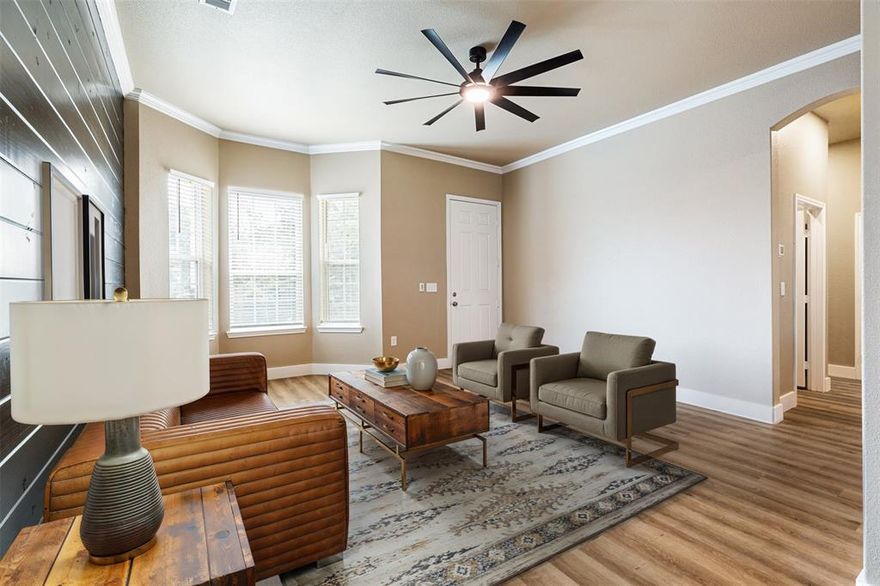 All new construction home where intentional design meets everyday ease. You're sure to love the elevated finishes, architectural details plus exceptional upgrades - inside & out. The thoughtful layout features tall & tray ceilings, decorative cutouts, custom lighting, USB-integrated outlets, premium fixtures. The modern tan & charcoal palette is on-point. 8’ doors, 10’–11’ ceilings are accented by coordinating crown molding. Remote controlled lighting features a spectrum from warm & cozy colors to bright white. The welcoming  kitchen features custom tall, soft-close cabinetry, gorgeous granite, over sink window & all stainless Whirlpool appliances - refrigerator included. Enjoy the view of a sodded yard, privacy fence & planted oaks from the oversized covered patio with resort fan. Energy-efficient construction delivers comfort & efficiency without compromising style. Secluded-feel location walking distance to Powder Creek Park. Minutes to preferred amenities. Ask about the builder paid incentives that ensure affordability & low costs to close.