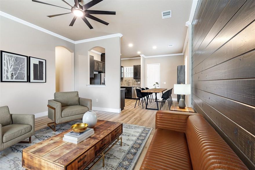 All new construction home where intentional design meets everyday ease. You're sure to love the elevated finishes, architectural details plus exceptional upgrades - inside & out. The thoughtful layout features tall & tray ceilings, decorative cutouts, custom lighting, USB-integrated outlets, premium fixtures. The modern tan & charcoal palette is on-point. 8’ doors, 10’–11’ ceilings are accented by coordinating crown molding. Remote controlled lighting features a spectrum from warm & cozy colors to bright white. The welcoming  kitchen features custom tall, soft-close cabinetry, gorgeous granite, over sink window & all stainless Whirlpool appliances - refrigerator included. Enjoy the view of a sodded yard, privacy fence & planted oaks from the oversized covered patio with resort fan. Energy-efficient construction delivers comfort & efficiency without compromising style. Secluded-feel location walking distance to Powder Creek Park. Minutes to preferred amenities. Ask about the builder paid incentives that ensure affordability & low costs to close.