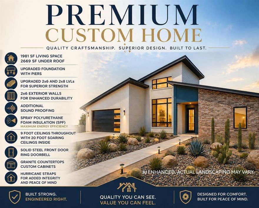 Modern luxury Mineral Wells truly hasn’t seen in decades… and it shows from the moment you arrive. This premium custom home was thoughtfully designed and built with a level of quality, efficiency, and structural integrity that sets it apart from anything else on the market.

From the upgraded piered foundation and engineered LVL framing to the 2x6 exterior walls and spray polyurethane foam insulation, this home was built to perform just as beautifully as it looks. High-quality Pella windows enhance both energy efficiency and natural light, while 9 foot ceilings throughout and a dramatic 20 foot soaring living space create an open, light-filled environment rarely found in this area.

The finishes strike the perfect balance of modern design and everyday comfort, featuring quartz and granite countertops, custom cabinetry, and premium KitchenAid appliances. A solid steel front door, smart features like a Ring doorbell, additional soundproofing, and hurricane strapping add another layer of quality and peace of mind.

This is not your average new build… it’s a home for buyers who recognize craftsmanship, value long-term efficiency, and want something that simply stands above the rest.

A builder’s warranty is included, offering added confidence in the quality and construction of the home. Contact the listing agent for information on special financing opportunities that may be available.

Opportunities like this in Mineral Wells are few and far between. If you’ve been waiting for something different… this is it.

All information in this listing is deemed reliable but not guaranteed and should be verified by buyer.