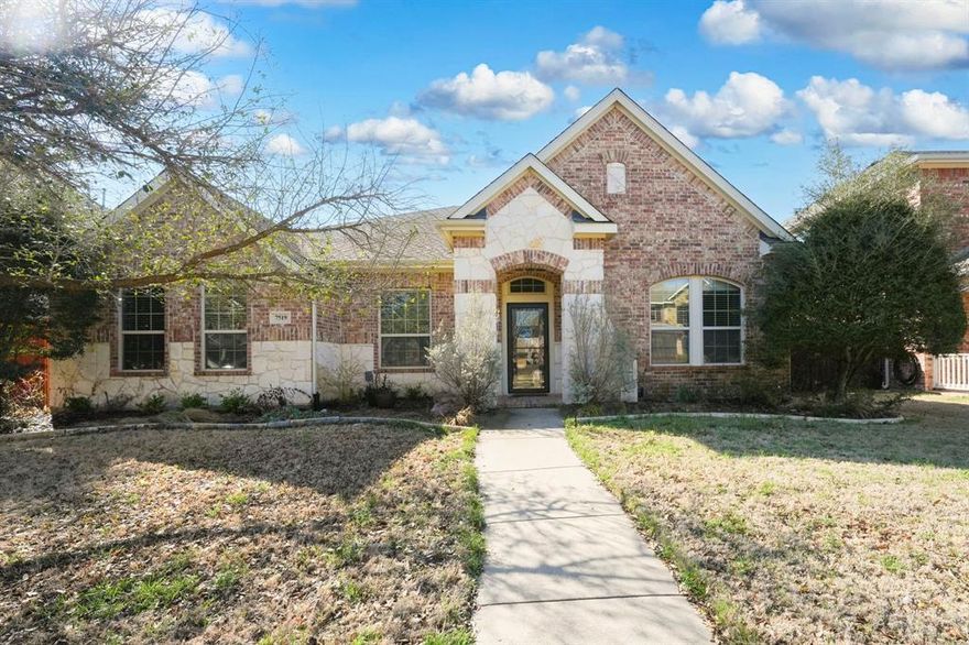 Beautiful EAST facing, open floorplan with lots of natural lighting, split master bedroom and recently renovated master bath featuring new shower with frameless enclosure, granite tub deck and counter top, sinks, lighting, mirrors and more. The whole house was freshly painted, and the fence in the backyard was stained. Porcelain tile throughout most of the home, laminate wood in master, carpet in secondary bedrooms, slate in the study and ceramic tile in both baths. Large kitchen with granite tops, stainless steel appliances, large island with gas cooktop. The family room has a stone corner fireplace with gas logs that are pre-wired for speakers. Second living area perfectly suited for kids play area, craft or exercise. Large sun room. Sprinklers, gutters, ceiling fans, two work benches and pegboard in garage, pull down attic stairs with partially floored attic. Nice community pool with jogging trails and top rated Wylie ISD with easy access to lot of shopping and restaurants!