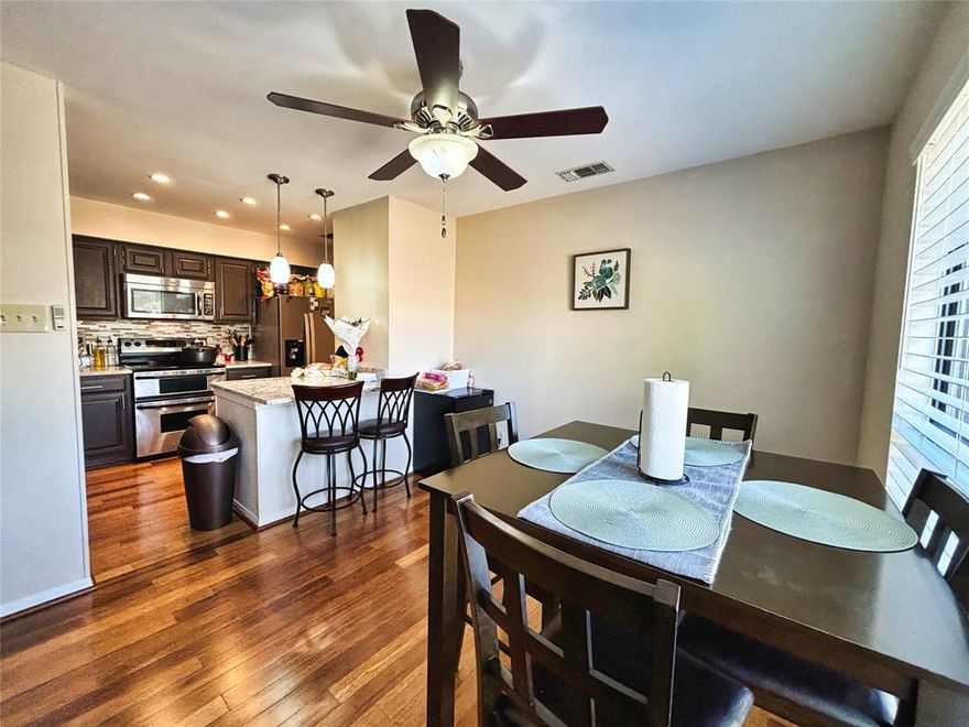 Conveniently located in Arlington this 2 bedroom, 2 bath condo on the second floor is ready for lease! This recently updated condo overlooks the beautiful pool and provides a dining and spacious living area that features a wood burning fireplace. Beautifully finished kitchen includes stainless steel appliances (refrigerator included!), breakfast bar, granite countertops, decorative back splash, and lots of cabinet space! This gated community is only minutes away from AT&T Stadium, Globe Life Field, Six Flags, Hurricane Harbor, Whole Foods, Walmart, amazing restaurants & shopping! Tenant will have access to 3 pools, tennis court, gym, and a recreation center. Water, Washer, Dryer, & Fridge is included! Schedule your showing now!