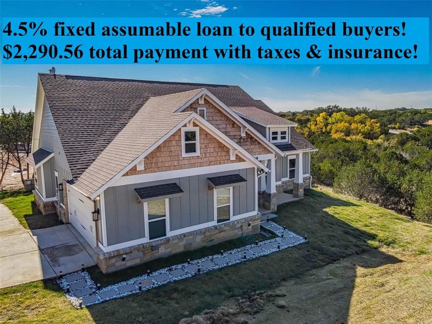 Challenge your lender to beat this 4.5% fixed rate assumable qualifying loan with a total payment including taxes & insurance of just $2,291! Incredible opportunity to get this fixed rate with no PMI once qualified! New Roof installed June 2024! Picture perfect House on the Hill, enjoy beautiful views from your covered porch! Fiber Optic neighborhood with plans up to 1 Gig! Located in the guarded & gated lake side community of Canyon Creek which features pools, fishing dock, clubhouse, parks & tennis-basketball courts! Corner lot with semicircular driveway for extra parking, wood tile floors throughout living room, hallways, kitchen & dining area, Quartz counters, laundry room is a separate room, so you don't have to walk through it from garage ,workstation space in hallway, walk-in pantry, split bedrooms, free standing tub, frameless glass shower with stacked stone & seat, double sinks with decorative tile, LED mirror, walk-in closet, back covered patio with outdoor kitchen set up!