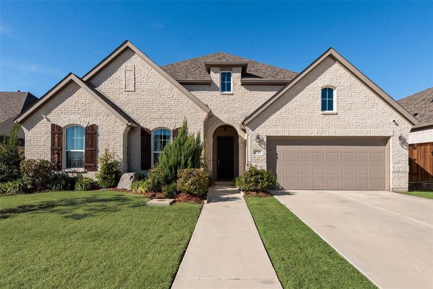 MOTIVATED SELLER - QUICK CLOSING. Beautifully one story Drees designed 2022 home on a cul-de-sac in the desirable Trailwood community with greenbelt backyard. Four bedrooms and three full baths with a three car tandem garage. Bright, open layout with soaring ceilings, elegant foyer and large white tile flooring throughout the living space.  Primary suite featuring a sitting area, soaking tub, separate shower, quartz vanity & a walk-in closet. Flexible space for a home office, media room or a playroom. The gourmet kitchen features tall cabinetry, stainless steel appliances, backsplash, oversized island, and gas cooktop. Second Bedroom has full ensuite ideal for guests. Large laundry room with cabinets plus a mudroom to hang up backpacks and coats. Great neighborhood and sought after Argyle Schools and conveniently located near I35W, FM 1171 & FM 377.  Schedule your private showing today.