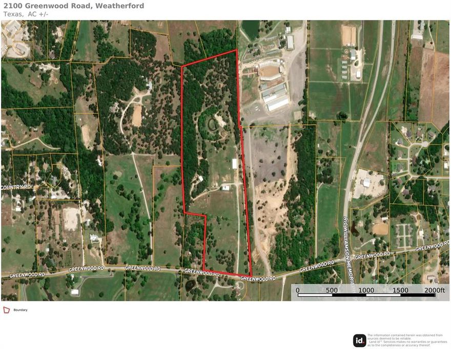 A rare opportunity to purchase approx. 10-acres carved from a larger approx. 49.9-acre assemblage at 2100 Greenwood Rd, Weatherford, TX 76088, known locally as the historic Marvin Savage Farm. This property blends the best of Parker County living with rolling terrain, scattered hardwoods, and open pastureland, all with a gray pipe fence and gated entry at the top of the hill. The approx. 10-acre tract will need to be surveyed from three contiguous parcels owned by the seller to create a versatile homesite with road frontage and multiple potential build locations. Whether your vision is a custom home, barndominium, or equestrian retreat, this tract offers privacy, flexibility, and long-term appeal. The buyer will also receive FIRST OF REFUSAL on the balance of the acreage owned by seller. This arrangement allows you to secure your ideal homesite now while preserving the option to expand later for family, livestock, equestrian facilities, or investment purposes. Location is superb. The property sits atop Greenwood Road, just off the new Ric Williamson Memorial Highway with quick access to I-20, US-180, FM-1187, and Hwy 51. Downtown Weatherford, Aledo and Walsh are minutes away, and Fort Worth is an easy commute. Despite this convenience, the land maintains the quiet character of Parker County countryside. The property is in unincorporated Parker County with no HOA, making it ideal for a wide range of uses. Rural electric is available in the area; water wells and septic systems are common for this corridor. Agricultural valuation may be possible depending on use. This is more than a homesite—it is a chance to own part of a locally recognized farm with history and legacy while securing the option to expand your ownership in the future. Opportunities of this size, quality, and location are increasingly rare in Parker County. Property will need to be surveyed by buyer.