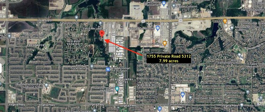 7.99 acres located outside the city limits of McKinney with a manufactured home.  City water and sewer available.  Potential future Independence Parkway frontage on west side of property.