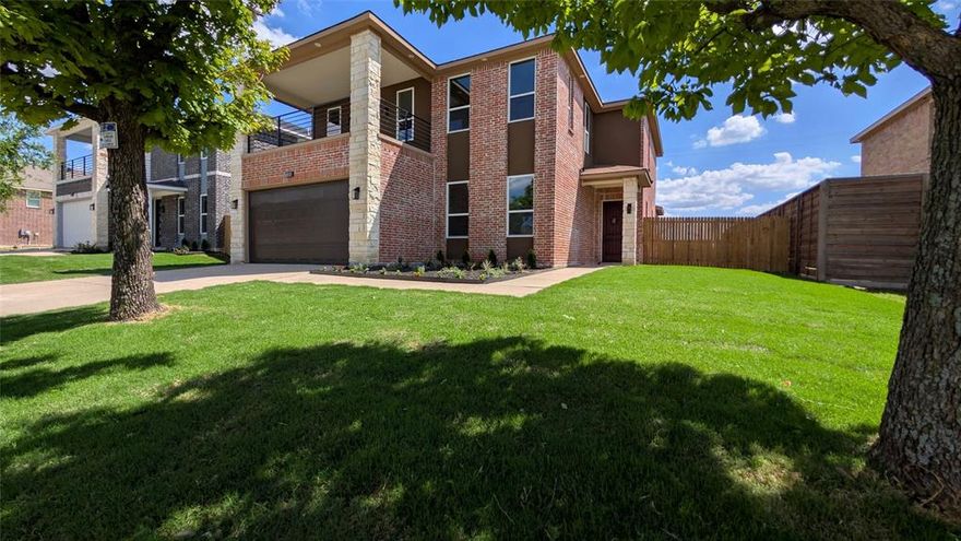 Why settle for the limitations of a generic, one-size-fits-all production home when you can own a residence designed for true distinction? This property is the total opposite of a cookie-cutter house. Every square inch of this 3,223-square-foot brick home has been meticulously engineered & intentionally crafted to offer an upscale, bespoke living experience that stands in a league of its own. Built from the slab up, this Nearly-new construction focuses on soaring volume & architectural scale. The main level welcomes you with 10-foot ceilings, while the second story maintains an airy 9-foot height—proportions rarely found in standard builds. The expansive floor plan is a masterpiece of functional design, specifically tailored for modern or multigenerational families. With five spacious bedrooms & three full baths, the layout features a rare dual-primary configuration—one on each level—alongside a versatile first-floor in-law suite with its own private, connected bathroom. The heart of the home is a chef-inspired kitchen that prioritizes both beauty & durability, featuring custom double-layered designer plywood cabinetry with built-in water fall island. This culinary space is anchored by a sleek waterfall granite island and outfitted with premium stainless-steel appliances & a custom-organized designer pantry. Upstairs, the massive multipurpose loft serves as a grand secondary living area, flowing seamlessly onto a rare, oversized balcony with panoramic views that are unmatched in the neighborhood. Beyond the aesthetics, the home’s infrastructure reflects the highest standards of modern engineering, including energy-efficient dual HVAC systems, a brand-new roof, & elegant coffered ceiling detail. Completed with a full-property sprinkler system, fresh sod, & a new privacy fence, this residence offers a turn-key luxury lifestyle in a peaceful, established setting.