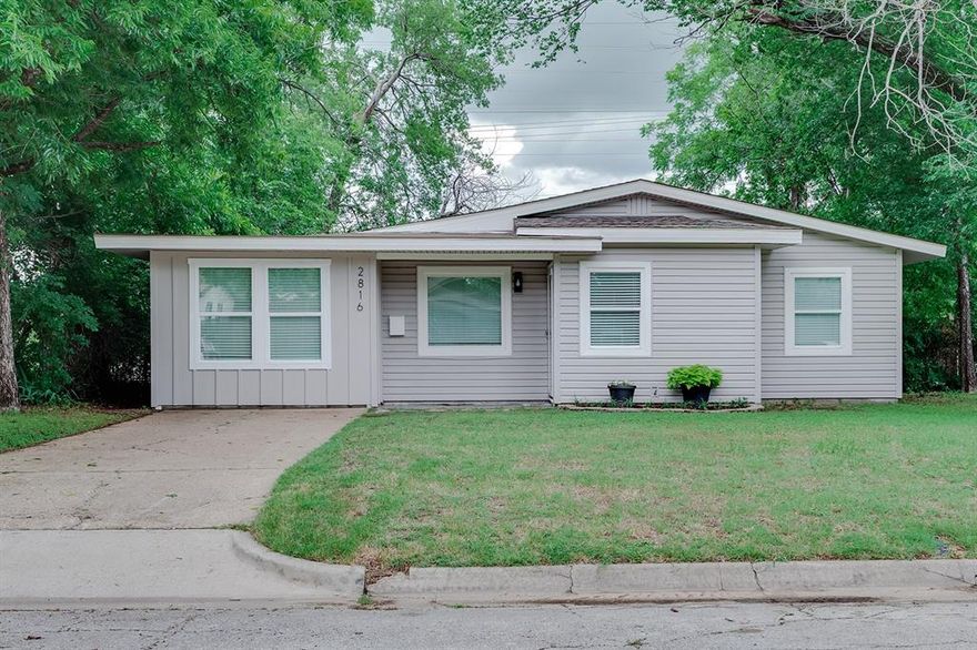 Newly remodeled home. This house now has 3 bedrooms and 1 bath. Reconfigured living room to make an open concept floor plan. Primary bedroom has a walk-in closet. This home has a brand new eat in kitchen with breakfast bar, new SS appliances to include a range, microwave and dishwasher, under mount sink. Large Pantry. Granite counters and new cabinets in kitchen and bathroom. New Lenox 3 ton split complete HVAC. New electrical panel, and updated plugs, switches and wiring. New Full size laundry room just off the kitchen. New carpet and LVP flooring and baseboards throughout. New 50-gallon water heater. Existing new vinyl low e windows. Recessed lighting in living room. This home backs up to a greenbelt with a walking path. Easy access to major freeways and minutes from downtown Ft Worth.