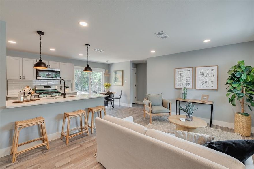 Down Payment and closing costs grant eligible (approx $16,200) Conventional loan. Must Qualify. 
Completely renovated and move in ready. Renovations include updated plumbing and electrical. New sheet rock texture and paint. All new
plumbing and lighting fixtures. New kitchen cabinets, stainless steel appliances (gas range) and quartz countertops.
New bathrooms include vanities and tile updates. Huge fenced back yard. Updated windows and doors. New roof.