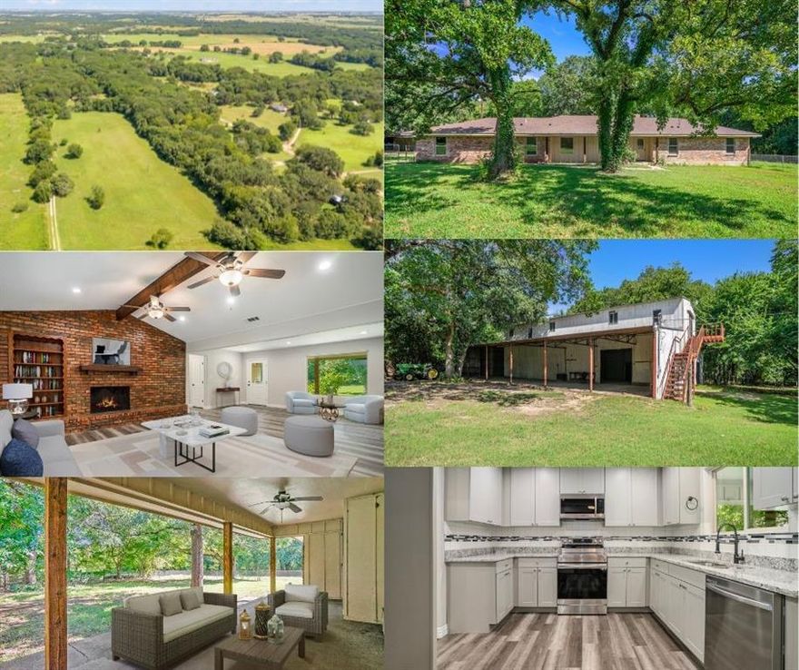 SERENE LAND and COMPLETELY RENOVATED HOME awaits its NEW OWNER! Nearly 30 acres just seconds from I-35. This COUNTRY PROPERTY boasts Beautiful and Peaceful Features- Post Oak & Pecan Trees - Heavily Wooded. Ginormous Barn (72 X 60) with Equipment Parking, Workshop Area and Roll up Doors - with Upstairs (that was once an apartment). Wildlife Recreation or Cattle Life, your Choice! Sheds and Pens Available for Animals and Projects.  Multiple Smaller Fenced Areas. 3 Bedroom, 2.5 Bathrooms, 2 Dining Areas and Oversized Garage. Large Living Area, Plenty of Windows for Natural Light, Covered Patio and Porch for Bird or Family Watching. HOME has been Completely Restored- Foam Insulation, New Electric, New Walls, Fixtures, Appliances and a NEW ROOF! See Private Remarks for Address- 3 parcels included. Interior Photos are Virtually Staged.