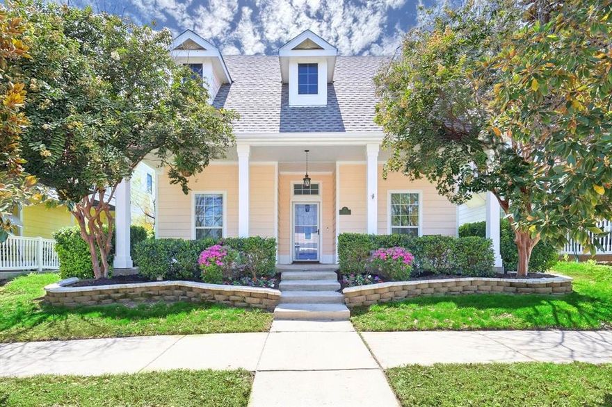 Pristine Craftsman inspired bungalow in desired Savannah, where southern charm meets resort living! Move in ready & LOW MAINTENANCE living! New Roof & AC in 2023, & small yard means less mowing so you can enjoy the many parks & amenities. Large front porch & roomy foyer w high 10 ft ceilings! Bright, open concept living room overlooks the kitchen & dining room, ideal for entertaining! Soaring vaulted ceiling & gas fireplace w shiplap accented mantle. The kitchen includes a breakfast bar, GAS cooking, Samsung black stainless steel appliances, & white cabinets. The dining room full of natural light, w art niche, & decorative light. The laundry room has a window, & shelves for storage. Main suite near the back of the home has a door to the covered patio, ensuite bathroom, & huge closet! Main bathroom includes a garden soaking tub, separate shower, water closet, linen storage, & dual sinks w shiplap wall & separate mirrors. Bedroom 1 has a WIC & French doors open to the foyer, so it makes a great office. 2nd spacious bedroom overlooks the front porch & is next to the updated guest bathroom. Upstairs is a large bedroom w WIC that could make a perfect game or hobby room, 2nd living, or office. Backyard wraps around the side and back of the home, w easy care vinyl fence. Rear entry 2 car garage plus additional parking in the driveway. Smart irrigation & thermostats. Greenbelt at the end of the street, or enjoy the trail along the creek! Savannah HOA features community pools, playgrounds, trails, ponds, on-site elementary school near the home, new police station, sports courts, food trucks, & a clubhouse with a ballroom, fitness center, sauna, hot tub, library, meeting rooms, & theater. Multiple events throughout the year! Middle and High school both about 1 mile. Fast growing 380 corridor is home to new Prosper Costco, PGA, Cook Children's Hospital, Universal Studios & more. Easy access to Frisco or Denton.