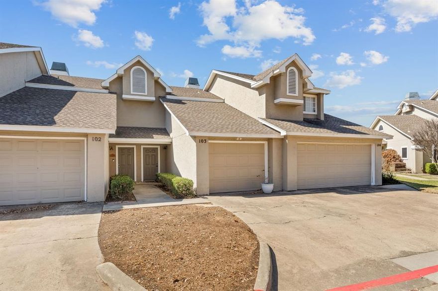 Affordable Frisco living in a prime location just minutes from 121 & DNT. This 1-bedroom townhome features a spacious downstairs living room with a private patio. Recently refreshed with new interior paint and beautiful updates including quartz kitchen and bathroom countertops, luxury vinyl flooring, and updated lighting. Ideally situated near the community clubhouse and pool.