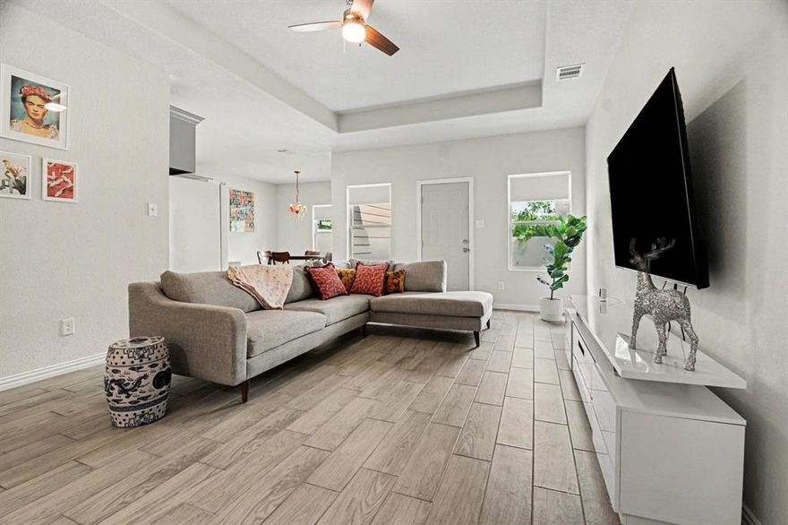 Welcome to 8903 Eden Valley Ln, a newer construction home offering modern comfort and functionality in a growing area of
Dallas. Built in 2022, this 3-bedroom, 2-bath residence features approximately 1,400–1,500 square feet of thoughtfully
designed living space with an open-concept layout ideal for everyday living and entertaining. The kitchen flows seamlessly
into the main living and dining areas, complete with tile flooring, modern fixtures, and updated appliances. The primary suite
offers a private retreat with a full bath, while two additional bedrooms provide flexibility for guests, family, or a home office.
Situated on a spacious lot of nearly 8,700+ square feet, the property offers plenty of outdoor space
and includes a 2-car garage for added convenience.