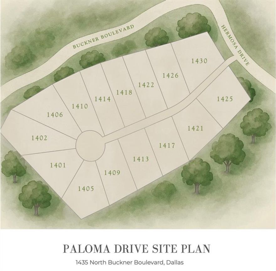 What an opportunity. Paloma Drive Estates – a rare chance to secure a premier homesite in East Dallas.
Welcome to Paloma Drive Estates, an exclusive gated community in the heart of Casa Linda. This boutique development features 15 expansive homesites, each over .4 acres.
Design and build your own custom home in a thoughtfully planned, private gated setting, with an experienced team in place to help guide the process from start to finish.
Ideally located just minutes from White Rock Lake, the Dallas Arboretum, and the charm of Casa Linda Plaza, Paloma Drive Estates blends a serene, tree-lined environment with unbeatable convenience.
Secure your place in one of East Dallas’ most exciting new gated communities—where generous lot sizes, privacy, and custom design come together.