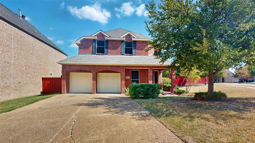 Stunning 2-story on low traffic cul-de-sac street with beautiful brick elevation & mature trees! Large driveway fits 4 vehicles! Inside you will find 4 bedrooms, 3.5 baths, formal dining, study with French doors, upstairs game room, and fully insulated 2-car garage! This highly energy efficient home offers upgrades such as solid core doors throughout, interior fire sprinkler system, extensive crown molding, gorgeous hardwood flooring and upgraded marble tiling, upgraded attic insulation, energy saving DuPont Tyvek house wrap for better insulation, new roof 2022, and MORE! Chef's kitchen boasts a 6-burner commercial gas range, double 26in ovens and large cooktop griddle, Ubatuba granite counters, an abundance of wood cabinetry with upper & lower lighting, and spacious eat-in area. 1st floor primary offers a luxurious bath with dual vanities, jetted garden tub, and separate shower. Private backyard with stained BOB fencing, open patio, and full yard sprinkler system updated Summer 2022!