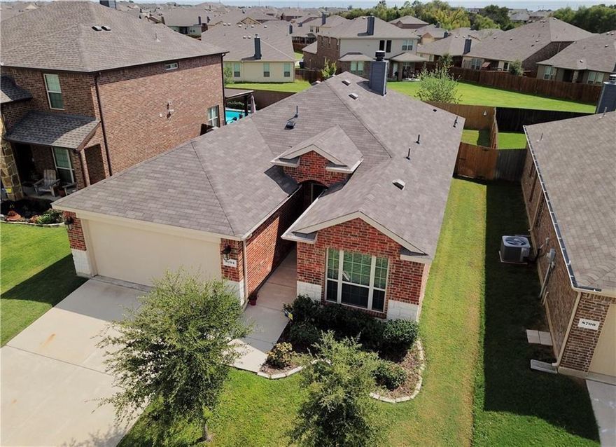 Well maintained energy efficient  house built in 2013. Split master, granite kitchen counter tops, stainless steel appliances. No carpets, only laminate or tile flooring in the entire house. Extra lighting in garage with finished flooring. Community has two pools and walking trails. Large backyard.