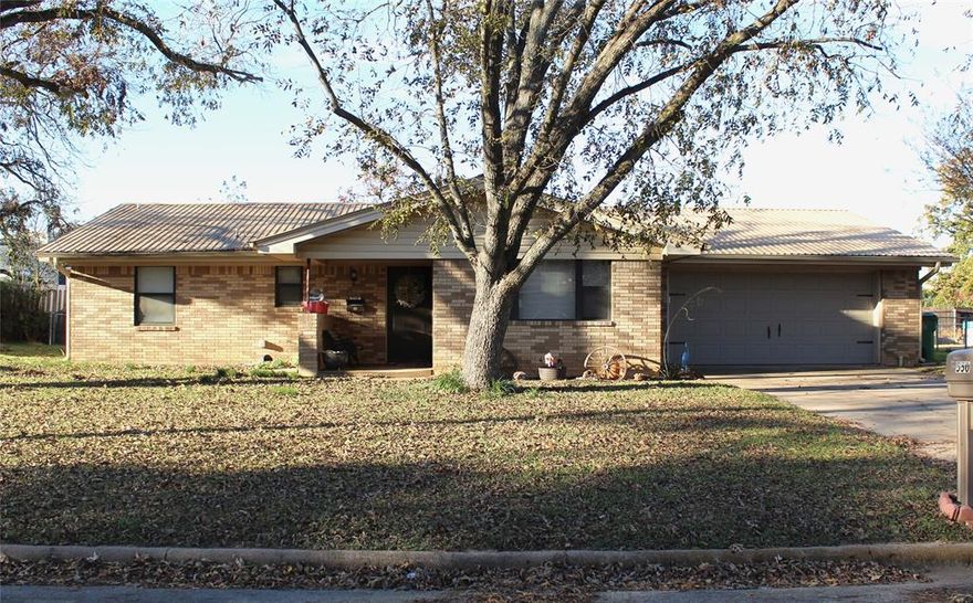 Centrally located in an established neighborhood awaits this cute 3 bedroom, 2 bath, 2 car garage brick home. This home has the kitchen-den with the open concept, extra room on the front that could be a 4th bedroom or a media room. Walk in closet, large utility room with space for an extra refrigerator or freezer, built in appliances, chain link fence, and large storage shed or workshop outback. This one also has a metal roof, rain gutters, and newer windows. Priced to sell!