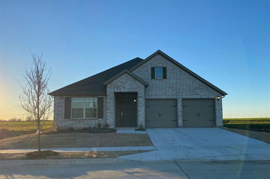 Built by M-I Homes. Discover unparalleled comfort and style in this new-construction home at Prairie Ridge. This stunning, single story, 4-bedroom, 3-bathroom home is ready to become your dream home. Prepare to be impressed by its spacious layout and prime location. Upon entering, you'll be welcomed by wood-look tile flooring and an open-concept design. A bedroom with an en-suite bathroom, and walk-in closet is located at the front of the home. Continue past the open flex room and across the hall resides another full bath and 2 large bedrooms. The heart of the home features large windows in the family room, modern, stainless steel appliances in the kitchen, and a dining room with a boxed-out window. The kitchen includes ample, white-painted cabinetry, granite countertops, and a large island with pendant lights. The owner's suite is resplendent with an extended bay window, dual sinks in the en-suite bath, plus marble-inspired tile in the walk-in shower. Schedule your visit today!