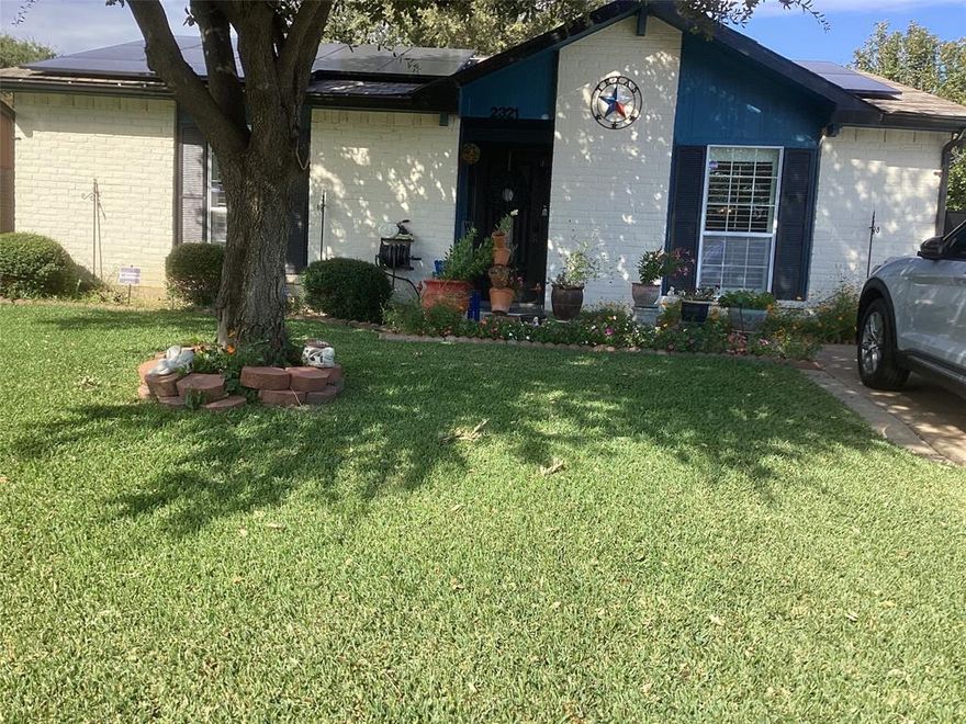 home solar panel are paid for and will remain with home Great home has a complete water filtration system back yard has a huge covered area just ready to enjoy and grill outside. Has a storage building for all your tools. All of this a close to all dining and shopping.  A must see home.