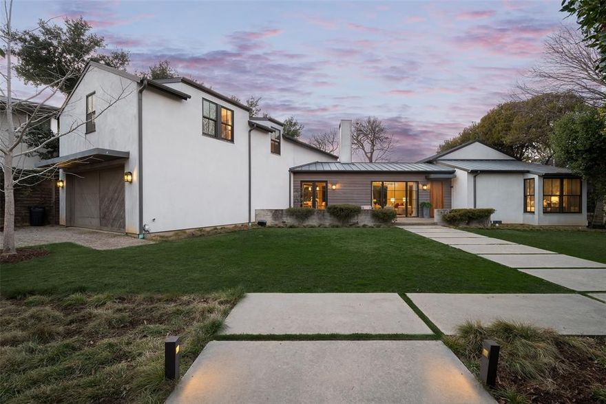 Completed in 2013, this home by More Design + Build has achieved its goal of great design, comfort and sophistication. Located on quiet loop of Horseshoe Trail in Bluffview. Very private .3 acre lot hidden behind wall of hollies. Stucco and cedar exterior metal roof. Welcoming frnt porch. Vaulted bleached cedar beamed lvng rm. Limestone surround frplc. Wide plank oak floors throughout. Huge windows and doors create light filled spaces. Floor to ceiling corner casement windows and 11’ beamed ceilings in 1st flr primary. Spacious second guest suite or study also dwnstrs. Center island shiplap kitchen w Sub-Zero,Wolf cooktop and ovens,double Miele dishwashers,wine cooler, ice maker Dwnstrs hallway leads to lrg pantry, utility rm, half bath, 2car.  Staircase to three 2nd flr bdrms 2baths. Very private rear grounds found through French drs off dng rm. Tranquil cvrd. patio with frplc, terraced lawn, heated pool. Exceptional home on very spacious lot. Convenient to just about everything!