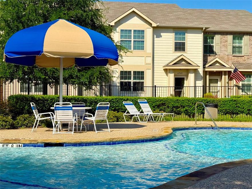 Live like you're on vacation every day in this gorgeous TOWNHOME that directly overlooks the COMMUNITY POOL in Carrington Court! This light-filled, open-concept floor plan feels like a warm hug, offering serene views and ultimate convenience near Alliance Town Center. From the moment you step inside, you’ll notice REFINED DETAILS like graceful archways, a charming window seat, an entertainment niche, and a flexible area perfect for dining or a stylish home office. The GOLD PLUS package showcases rich espresso cabinetry, expansive crown moulding, and gleaming LIGHT GRANITE countertops.  Stainless steel appliances and a grand WALK-IN PANTRY make the kitchen a delight for daily living and entertaining.  Luxury plank flooring is oh-so-easy-to maintain on level one.  You'll find a powder bath nearby and a versatile office LOFT atop the staircase. Retreat to the SPACIOUS PRIMARY SUITE. It's complete with a massive walk-in closet and a pristine ensuite bath featuring a corner soaking tub and a large walk-in shower—your personal spa-like escape. A second bedroom provides gorgeous views and is has stylishly tiled full bath nearby. A second-level laundry room is within reach, too. Enjoy the convenience of a private 2-car garage with rear entry, overhead storage and a place for unloading groceries discreetly. Do you value low-maintenance luxury living? The HOA covers the exterior: maintenance, pest control, landscaping, and structural insurance including the roof, which means more time for life, travel, and leisure—and a smaller escrow. This is more than a home—it's a lifestyle upgrade—with a pool, pet stations and a lush view you'll never need to tend: aaahhh....the perfect location for a morning swim or sunset relaxation under the trees with just a lazy stroll back home. Commuter-friendly to DFW Airport, Downtown Fort Worth, and the Mid-Cities. You'll be minutes from Alliance Town Center for shopping, dining, and entertainment. Live. Well. Here!