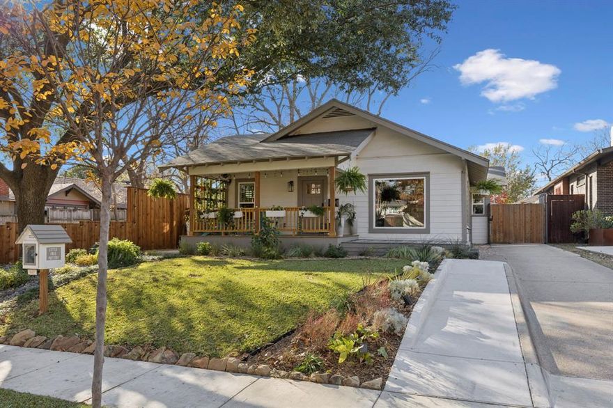 Nestled in the vibrant heart of North Oak Cliff, just moments from the Bishop Arts District, this meticulously renovated Craftsman blends preserved historic character with thoughtful modern upgrades. Extensively cared for and impeccably maintained, the home is truly move-in ready. A welcoming front porch sets the tone, opening to sun-filled interiors anchored by a beautiful living room with a large picture window and decorative fireplace. The living area flows seamlessly into a spacious dining room ideal for hosting, and onward to a stunning, fully updated kitchen designed for both everyday living and entertaining. The spacious open floor plan offers comfort and flexibility throughout. The primary suite boasts a generous bedroom, two walk-in closets, and a luxurious en-suite bath with soaking tub and separate shower. Two additional guest bedrooms share a dedicated, well-appointed guest bath featuring a walk-in shower and urinal, while a versatile fourth bedroom functions perfectly as a home office, flex space, or additional sleeping quarters. Outdoors, the property becomes a true entertainer’s oasis. The thoughtfully designed backyard features a 10-foot stock tank pool and expansive deck, ideal for gatherings or quiet relaxation. Two rear pergolas with operable open-and-close roofs and integrated sunshades create adaptable dining and lounge spaces for year-round enjoyment. The yard also offers the ideal amount of grass, a full privacy fence, and a convenient shed workshop. Additionally, a detached studio provides exceptional flexibility, offering resin flooring, heating and air conditioning, hot and cold water, and 240V electrical. This turnkey space is ideal for a home gym, creative studio, office, or guest retreat. Secure gated parking completes the property, all just steps from Bishop Arts’ celebrated dining, boutiques, and nightlife. A rare opportunity offering historic charm, high-end updates, luxurious outdoor living, and walkable urban convenience.