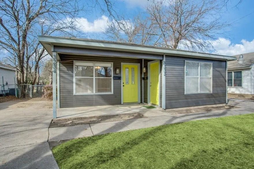 Great investment opportunity in the immediate vicinity of TCU. The building is currently a 1 Bed and 1 Bath duplex on each side, with separate back yards, water, and electric meters. Endless potential to improve the current property, add on to the existing duplex (grandfathered), or redevelopment in the current A-5 zoning. Current leases are $1425 month and expire 04&07, 2026.. P