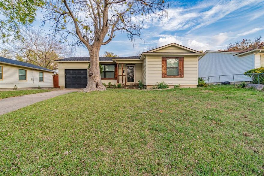 Welcome to this charming 4-bedroom, 1-bath home nestled in an established Mesquite neighborhood. This updated single-story residence offers great curb appeal with fresh exterior details, rustic shutters, a welcoming front porch, and a mature shade tree anchoring the yard. Step inside to a bright, comfortable layout with an inviting living area that flows easily into the kitchen and dining spaces, ideal for everyday living or hosting friends and family. The home features three well-sized bedrooms and a nicely updated bathroom. Out back, you’ll find a large, open backyard with endless possibilities. Whether you're envisioning a future patio, garden, play area, or space for pets to roam, this oversized lot gives you room to create the outdoor retreat you’ve been dreaming of. Additional highlights include an attached garage, extended driveway, and convenient access to nearby parks, schools, dining, and major highways. This is a perfect opportunity for first-time buyers, downsizers, or anyone looking for a well-maintained home with plenty of outdoor space. Move-in ready and full of charm, schedule your showing today!