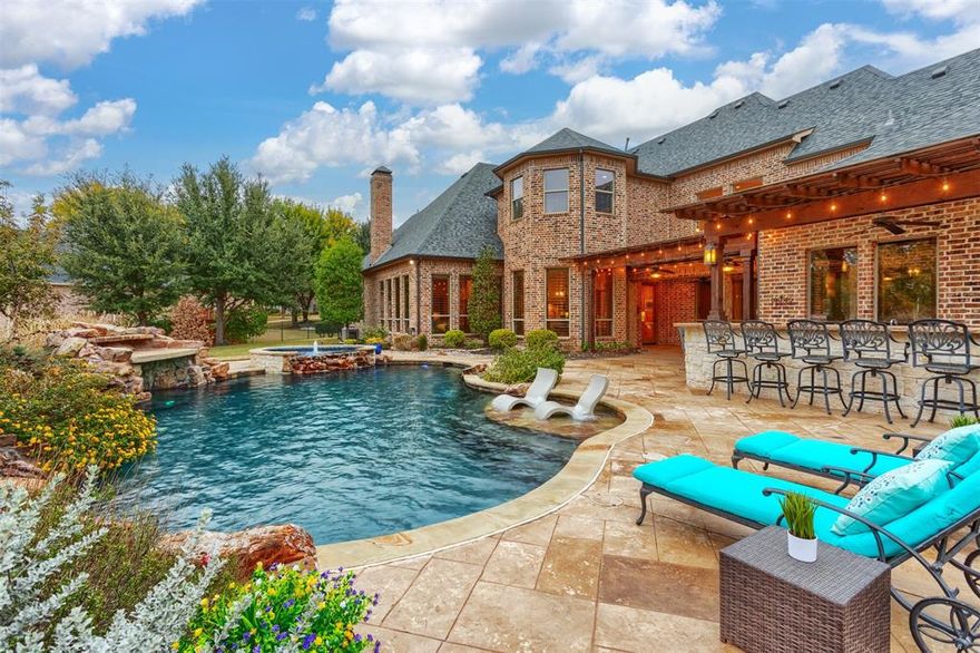 This beautiful custom home in gated Stonebridge Estates sits on just under 1 acre.  From the sweeping entry to the fabulous outdoor living you will be impressed!  Primary and a a guest suite downstairs on opposite sides of the home. Also downstairs, the large executive study, formal dining with wine room, utility, large open kitchen and family rooms are all sure to please.  Primary bedroom closet features built ins and a washer dryer hookup. Upstairs is a game room, 3 large bedrooms, full sized media room plus an additional bonus room off media that can be additional bedroom or workout space.  The 4 car garage features special flooring and has custom built in cabinets.  The backyard oasis will have you spending hours in the large pool, or enjoying the covered outdoor living.  A generator that can power almost the entire home included. All information stated herin is believed to be accurate but should be verified by Buyer.  Buyer backed out with due to no fault of the seller.