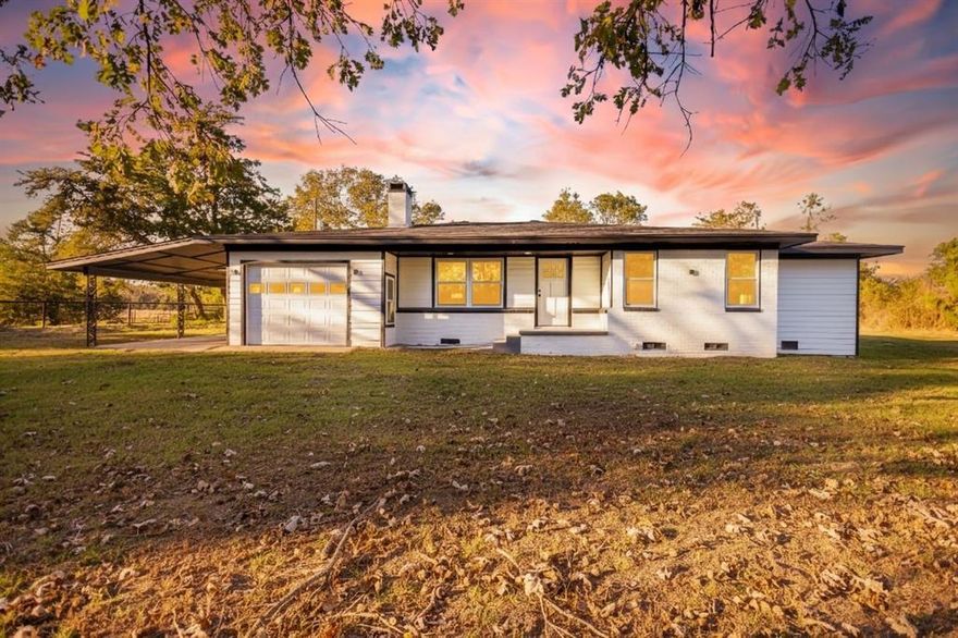 Here is the one you've been looking for! This fully updated home sits on 4.5 +- acres with a large pond in Harmony ISD. Country living in all its glory, this property is surrounded by large acreage making it an ideal get away with no restrictions. Inside you'll find original hardwood floors that have been beautifully redone. There is a fresh new kitchen that is open to the living area which makes it ideal for entertaining. There are two spacious guest bedrooms all with the same original hardwoods that add so much character to each room. In the primary suite you will find an abundance of natural light, the same real hardwood floors and a spacious en-suite bath that has been added to the home and is finished out with all new materials. Outback you have a private patio overlooking your yard. You also have an additional covered space on the side of the home that overlooks the stunning pond, it would make a great patio or extra parking if needed. This home checks all the boxes and is ready for you to make it your own!