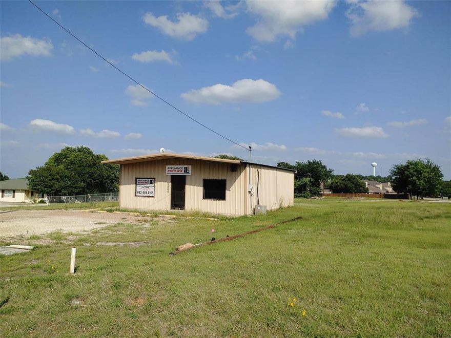 This is a one acre property with a 30 x 40 metal building located on high traffic Wilshire Blvd between Burleson and Joshua. Inside the building is a 10 x 30 office or display area in front and a 30 x 30 warehouse in back with shelving. There is access off of SW Wilshire Blvd, (State Hwy 174) as well as off of Old Hwy 174 in the rear of the property. The full acre allows growth and ask the listing agent (or have your agent call) for additional information concerning the availability of two additional .89 acre lots.