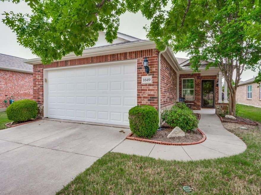 UPDATES IN THE LAST FEW WEEKS! QUARTZ COUNTERS, FRESHLY PAINTED CABINETS, NEW HARDWARE, UPDATED LIGHTING!! Welcome to Frisco Lakes 55+ community and this sought after 2 bedroom plus study layout.  Beautiful drive up landscaping with covered front porch, glass storm door, spacious family room with wood flooring, study flex room with double doors, dining area next to kitchen or you can utilize the huge kitchen for a breakfast area, open kitchen concept with breakfast bar, quartz counters, stainless steel gas range and microwave, recessed lighting, pantry, refrigerator conveys to buyer, French doors to a covered patio with ceiling fan, large primary bedroom with more wood flooring, primary bath with oversized shower, 2 sinks, medicine cabinet and a large walk in closet.  The guest bath and secondary bedroom are split from the primary.  Other amenities include extended garage, new HVAC and water heater in 2024, roof less than 5 years old, separate utility room complete with washer and dryer, stone accent elevation, gutters, sprinkler system, sun screens, separate coat and linen closet.  Frisco Lakes amenities include resort-style pool, indoor pool, pickleball courts, bocce ball, tennis, 3 amenities centers, golf with separate membership and much more